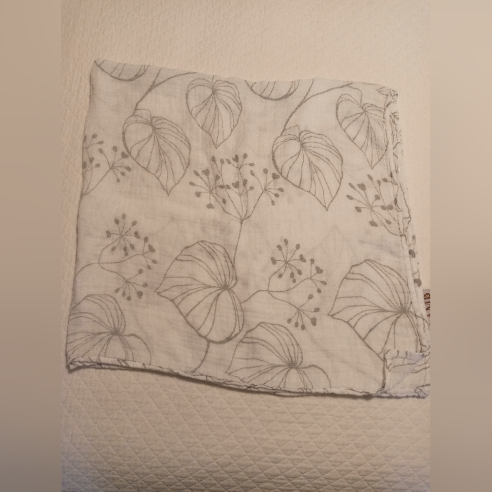 LAMB baby swaddling blanket 47" X 47" soft gray pattern on white